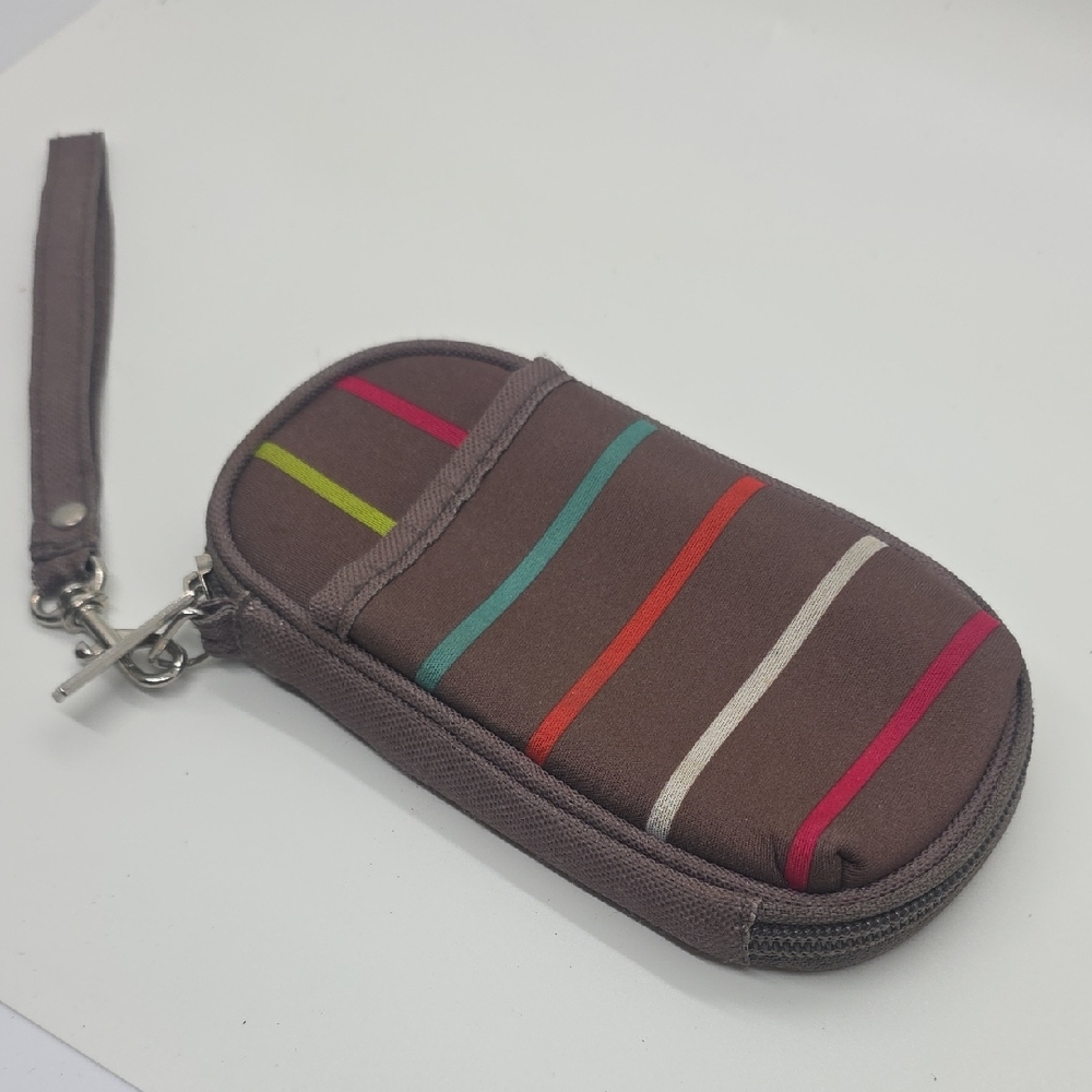 Studio C Brown Wristlet Pouch with Lime Accent